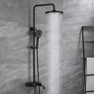 Душевая стойка Rose R1136H с каскадным изливом чёрный матовый